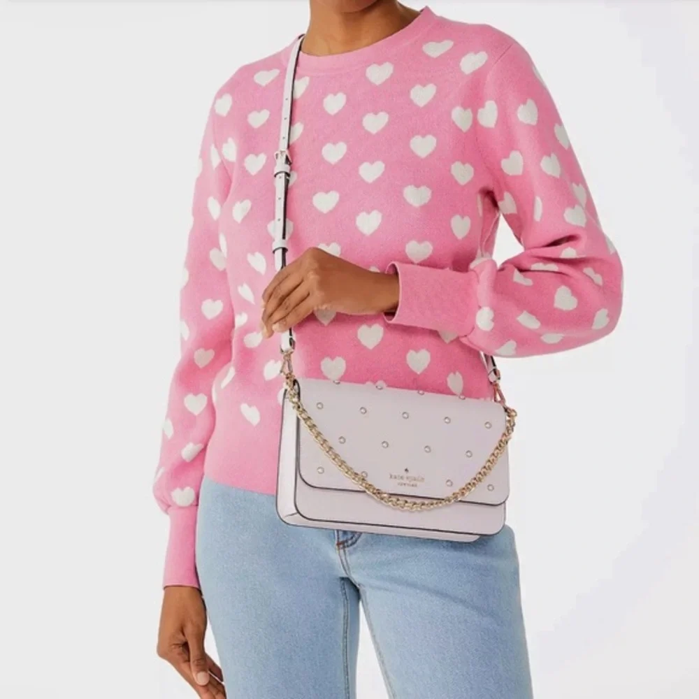 NWT KATE SPADE Madison Studded Faux Pearls Flap Convertible‎ Leather Crossbody